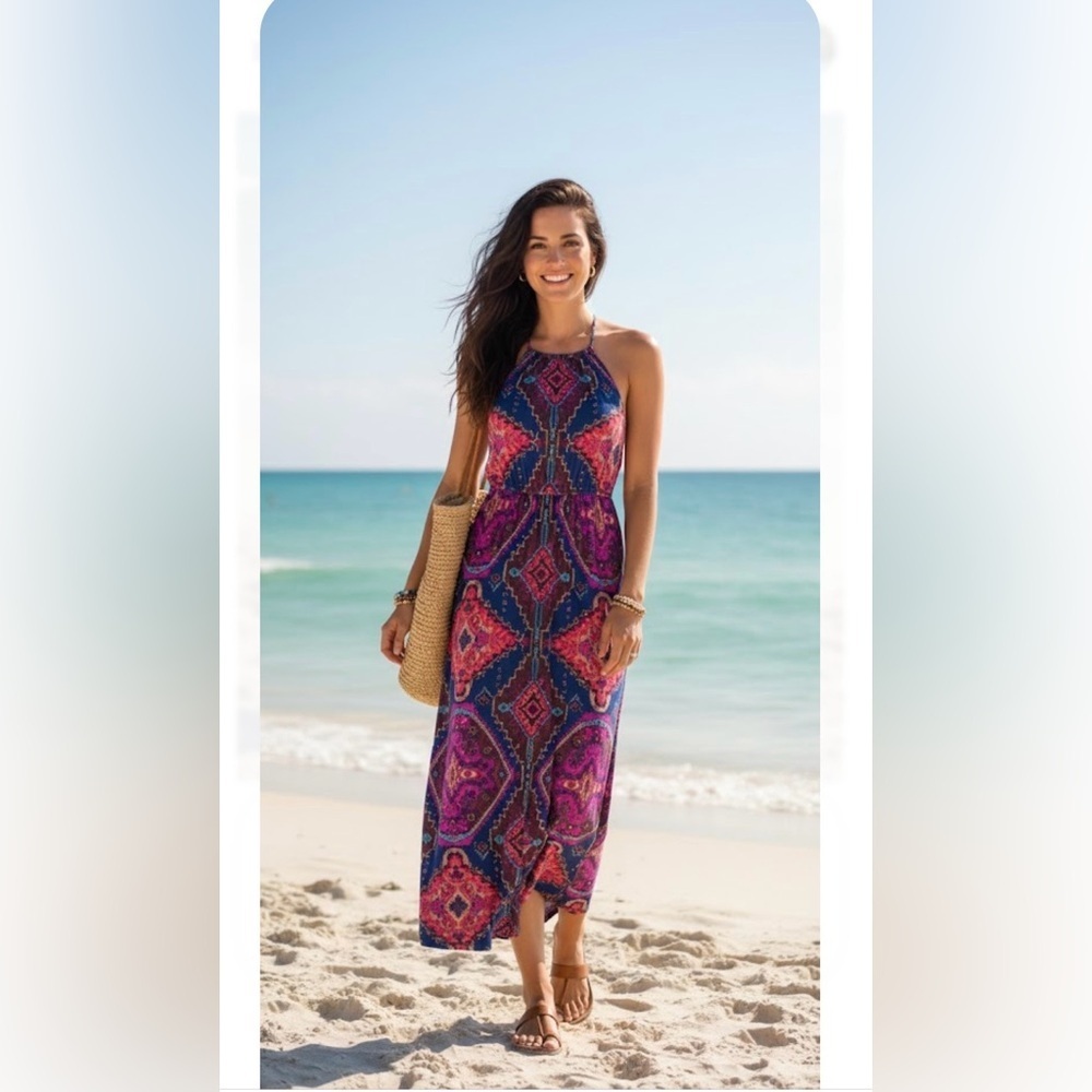 Billabong. Vibrant Blue and Pink Maxi Dress